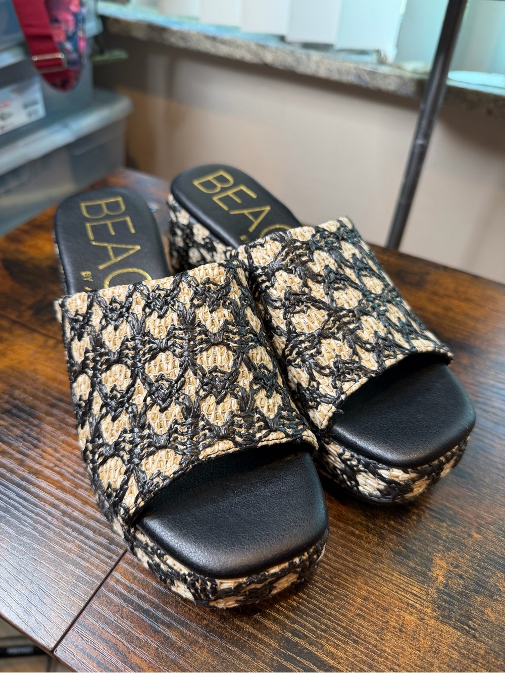 Beach by Matisse Black Natural Woven Platform Slide Sandals Size 8M - Picture 2 of 9